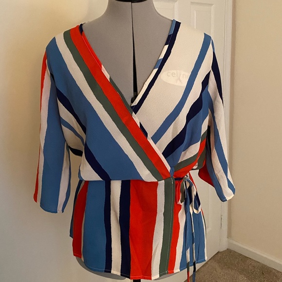 Sienna Sky Tops - Sienna Sky Multi-Colored Faux Wrap Blouse